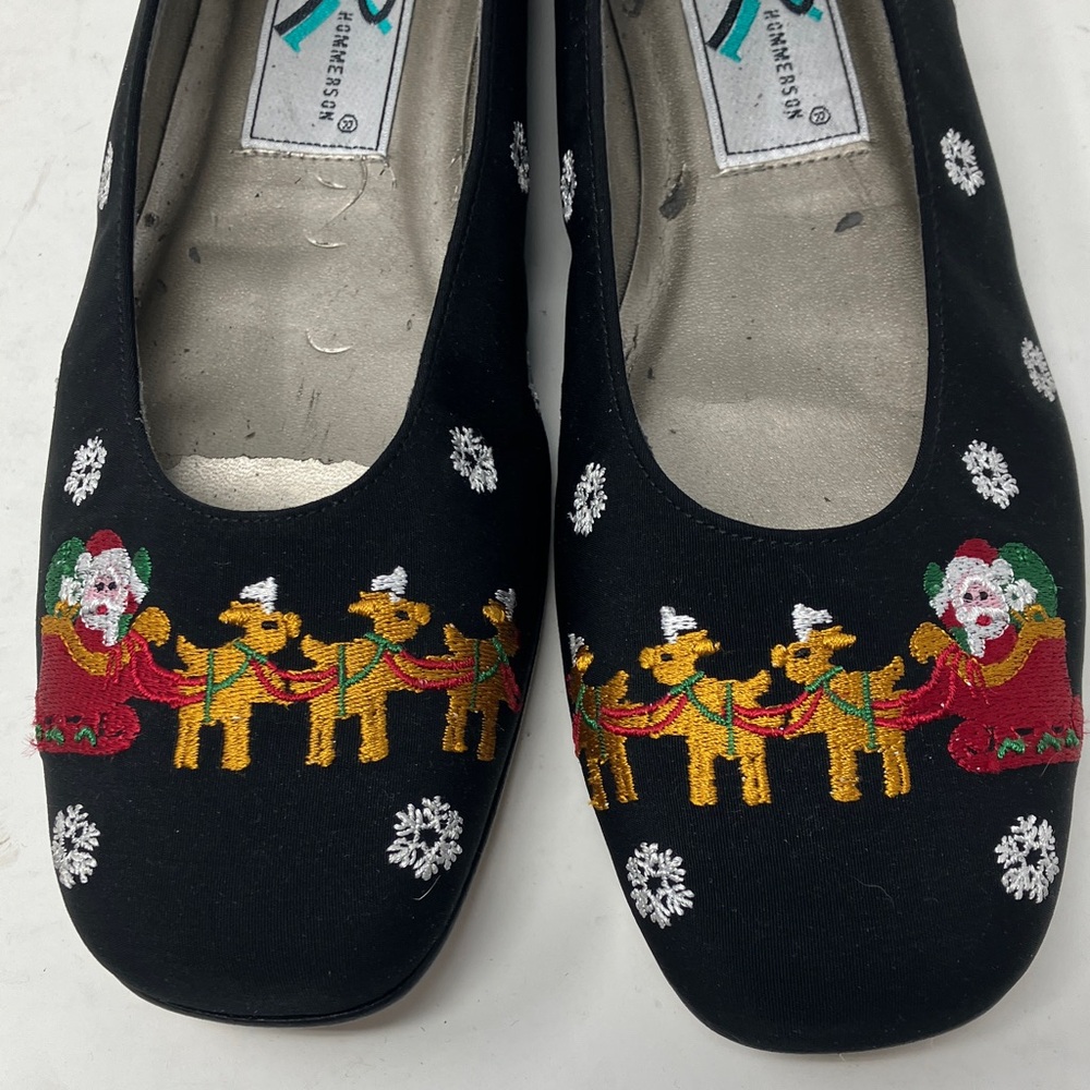 Ros Hommerson Christmas Flats 7.5N Sleigh & Reindeer Embroidery/Holiday Velvet - Picture 4 of 16